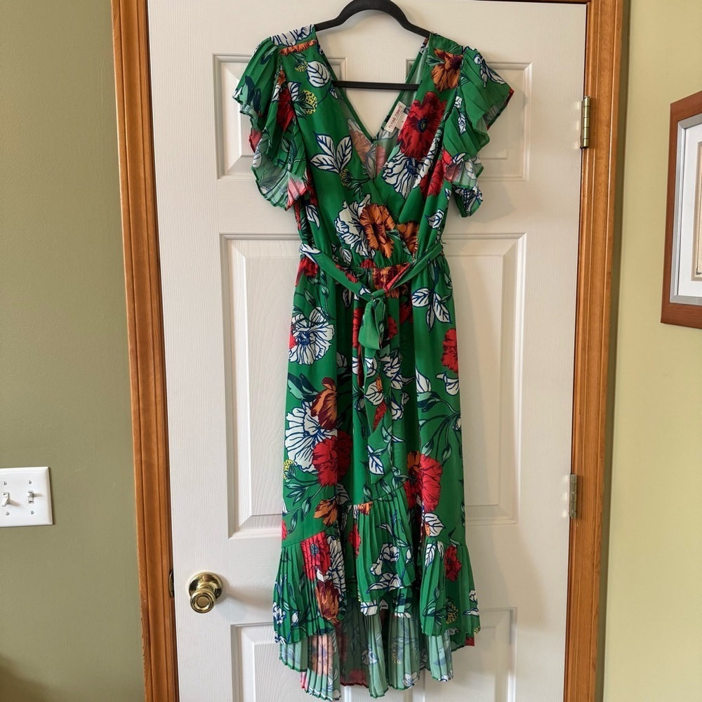 Flying Tomato Stunning‎ Tropical Print ruffled Faux Wrap beach boho Dress